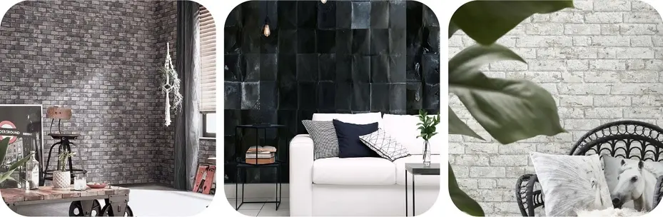 Brick wallpaper for the living room can create the illusion of depth and visually expand the space.
